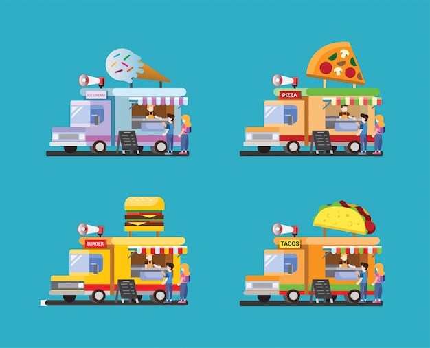 Icono de carro de comida con ilustración de diseño plano