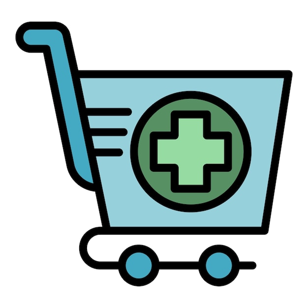 Icono de carro de farmacia Contorno icono de vector de carro de farmacia color plano aislado