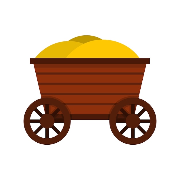 Icono de carro de madera vintage en estilo plano aislado en ilustración vectorial de fondo blanco