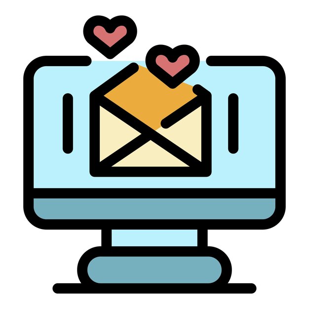 El icono de la carta de amor Contorno del icono del vector de la letra de amor El color es plano y aislado