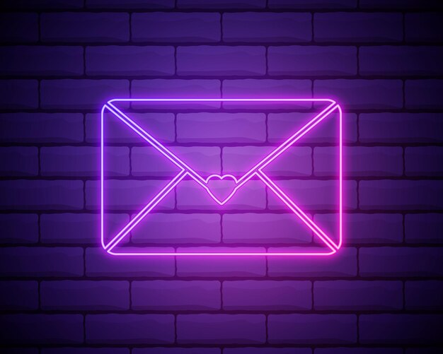 Icono de carta de amor de neón aislado en sobre de fondo de pared de ladrillo con sello de corazón rosa Concepto de correspondencia de amor de correo de San Valentín Vector 10 EPS ilustración