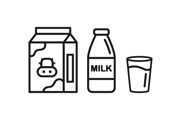 icono de cartón de leche línea de icono de botella de leche