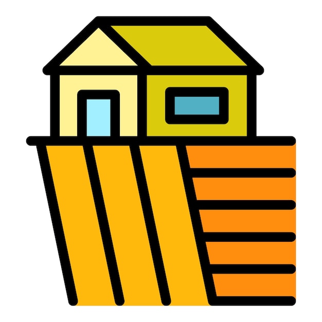 Icono de la casa de la aldea Contorno del icono vectorial de la casa del pueblo Color plano aislado