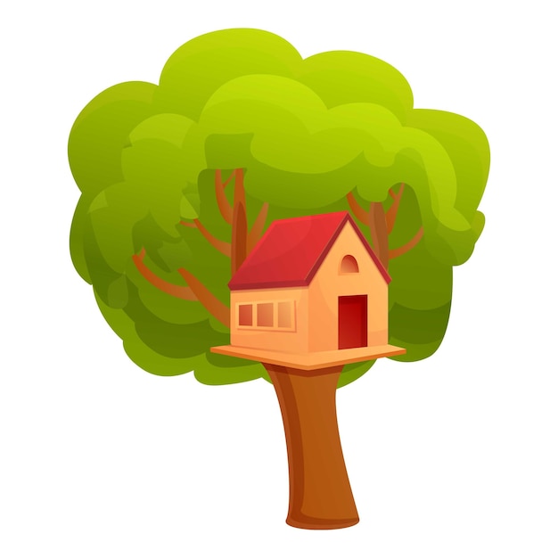 Vector icono de la casa del árbol caricatura del icono de vector de la casa del árbol para diseño web aislado sobre fondo blanco