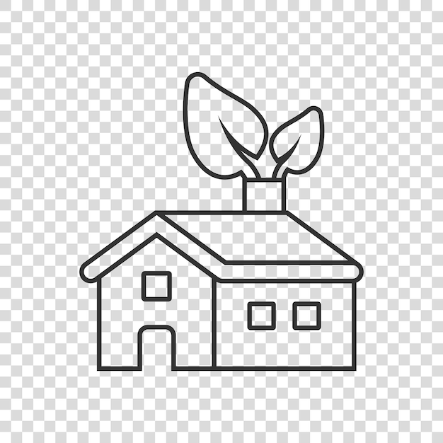 Icono de casa de ecología en estilo plano Casa con ilustración de vector de hoja sobre fondo blanco aislado Concepto de negocio de signo de edificio botánico