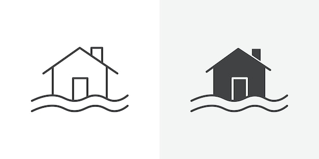 Icono de casa inundada Signo vectorial de contorno