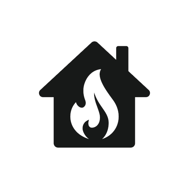Icono de la casa en llamas o el edificio de la Casa en llamas signo ilustrativo y símbolo de seguro