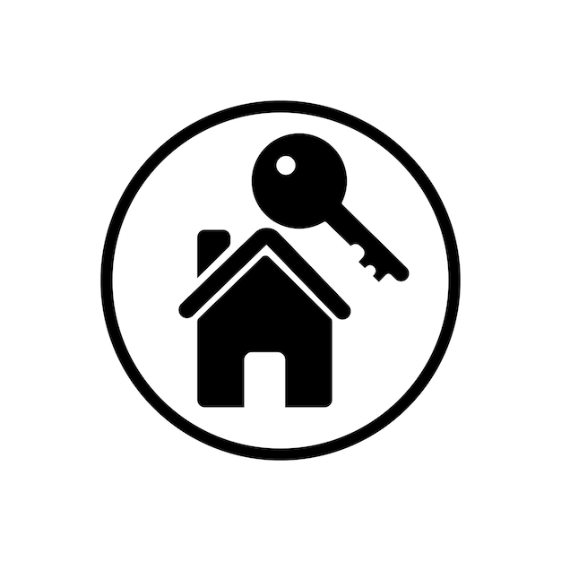 El ícono de la casa con una llave El tema del alquiler y venta de bienes raíces