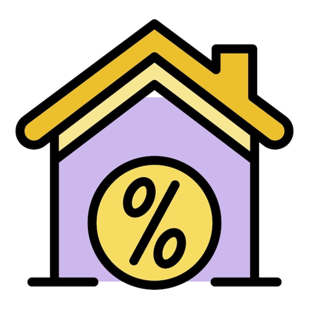 Icono de la casa y el porcentaje Icono del contorno de la casa Y el porcentaje del vector El color del icono es plano y aislado