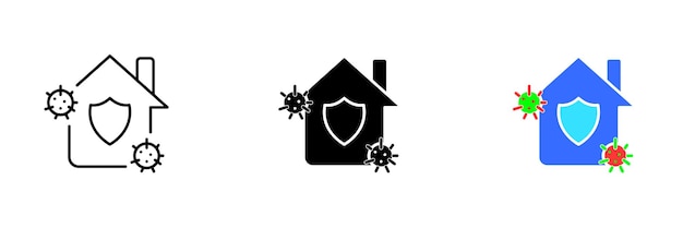 Un icono de una casa con un símbolo de virus que representa el concepto de un virus que afecta a un hogar o un entorno de trabajo en el hogar Conjunto vectorial de iconos en línea estilos negros y coloridos aislados
