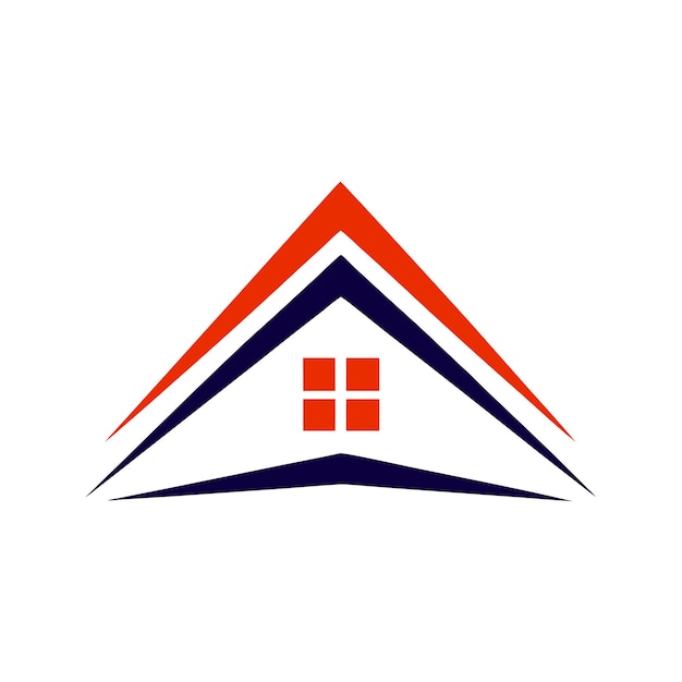Icono de casa con techo rojo y azul