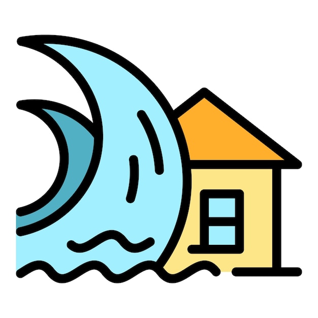 El icono de la casa tsunami Contorno de la casa icono vectorial del tsunami color plano aislado