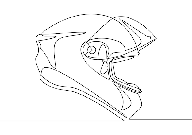 Icono de casco de motocicleta. signo de deporte de ciclismo. dibujo de línea continua