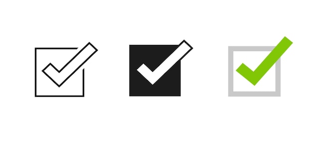 Icono de casilla de verificación casilla de verificación de pictograma de trazo de contorno de línea o marca de verificación completa o cuadrada