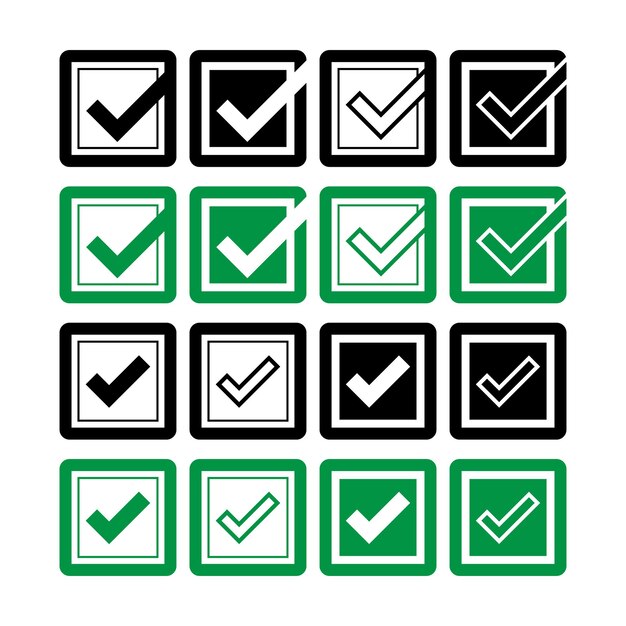 icono de la casilla de verificación con la marca de verificación de aceptación correcta iconos de la caja de verificación verde