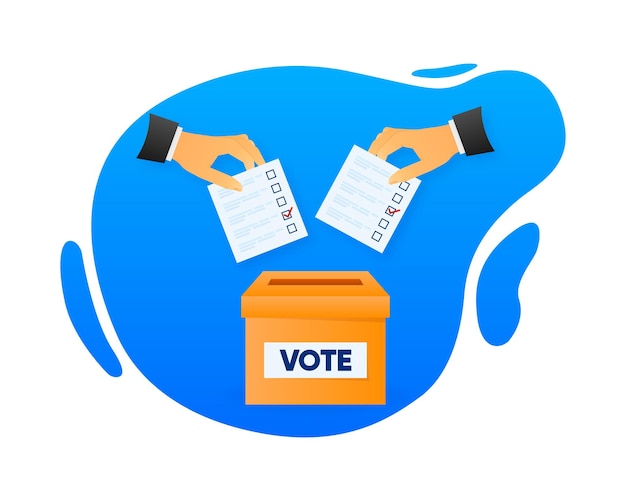 Icono de casilla de votación Concepto de votación electoral La mano arroja la papeleta en la casilla para recoger votos