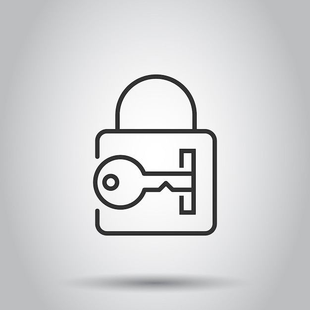 Icono de casillero en estilo plano Ilustración de vector de contraseña de candado sobre fondo blanco aislado Concepto de negocio de desbloqueo de llave