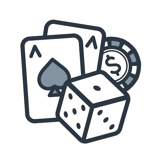 Ícono del casino de cartas, fichas y dados.