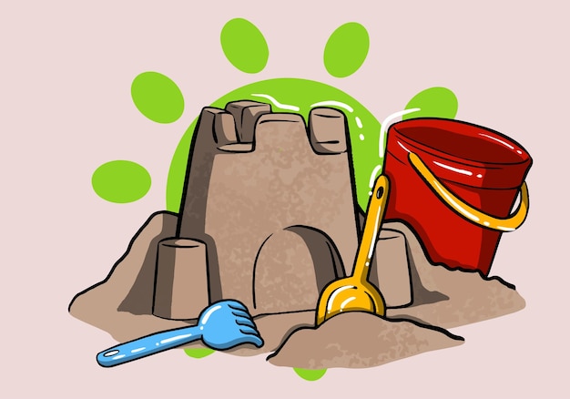 Vector icono de castillo de arena ilustración de dibujos animados de icono de vector de castillo de arena juguetes de playa de castillo de arena aislados