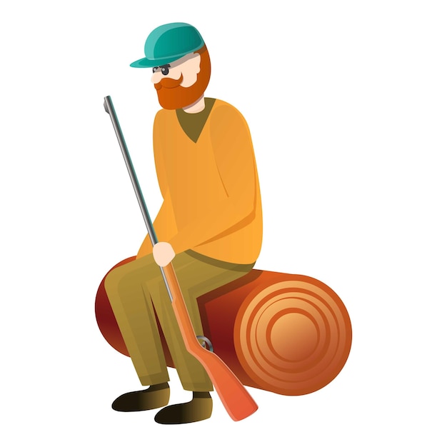 Icono de caza en el sello Caricatura de cazador en el sillo Icono vectorial para diseño web aislado en fondo blanco