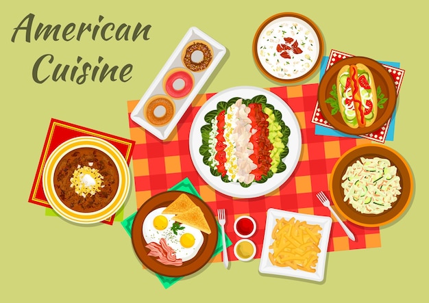 Vector icono de cena de platos típicos de la cocina americana