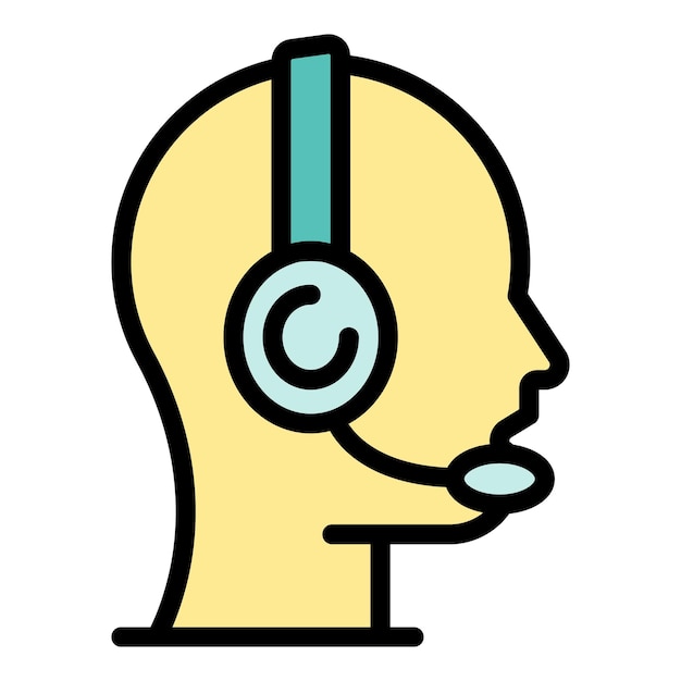 El icono del centro de llamadas de auriculares de la compañía El contorno del icono vectorial del centro de llamada de auriculas de la empresa El color del icono es plano y aislado