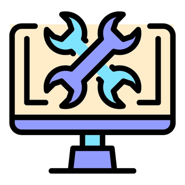 Icono del centro de servicio del monitor Contorno del icono vectorial del centro de servicios del monitor Color plano aislado