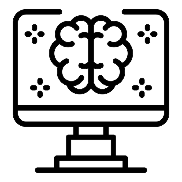 Icono de cerebro de ai de computadora Icono de vector de cerebro de ai de computadora de esquema para diseño web aislado sobre fondo blanco
