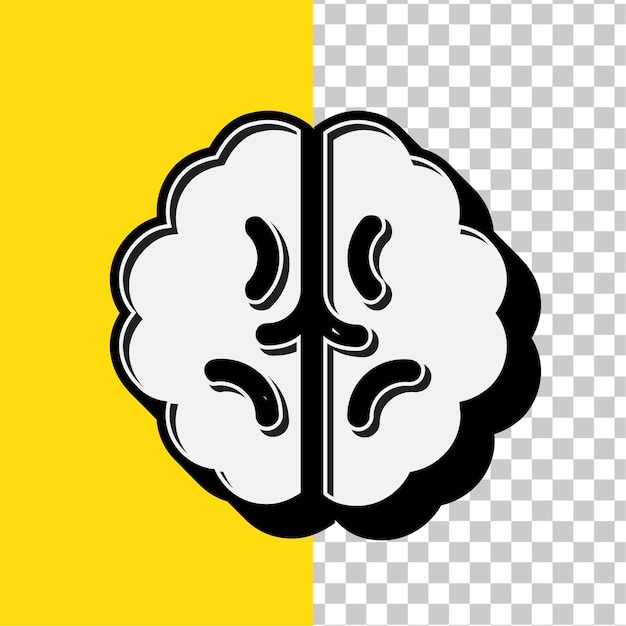 Icono de cerebro blanco de estilo retro con fondo amarillo editable