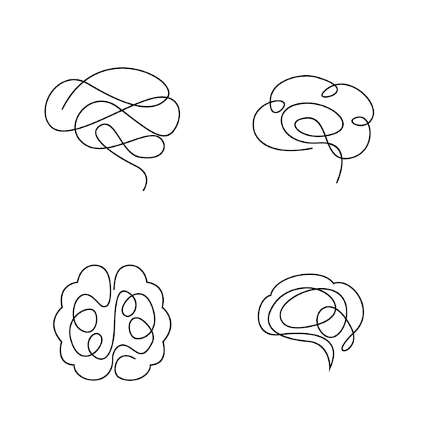 El icono del cerebro continúa con la colección de conjuntos de ilustraciones de una sola línea