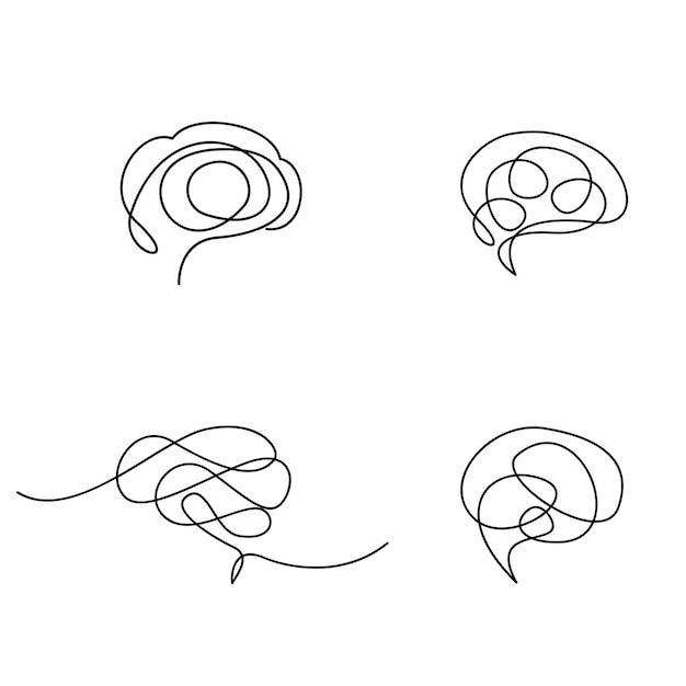 El icono del cerebro continúa con la colección de conjuntos de ilustraciones de una sola línea