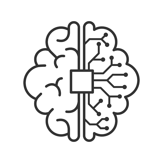 Icono de cerebro digital de inteligencia artificial Circuito de procesador de cerebro humano y cerebro cibernético Elemento de icono para aplicación y web Ilustración vectorial