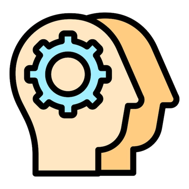 Icono del cerebro humano del engranaje Contorno del icono del vector del cerebro humano del engranaje color plano aislado