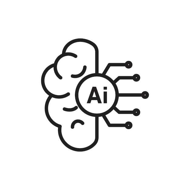 Icono de cerebro de IA Arte plano en blanco y negro aislado