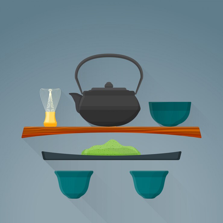Vector icono de ceremonia de té matcha plana