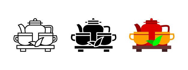 Icono de la ceremonia del té Tejera tradicional y tazas en una bandeja de servicio Ritual cultural que simboliza la relajación y la hospitalidad Pictograma vectorial de té negro o de hierbas verde para temas de la cultura del té asiática