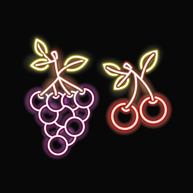 icono de cereza y uvas de neón
