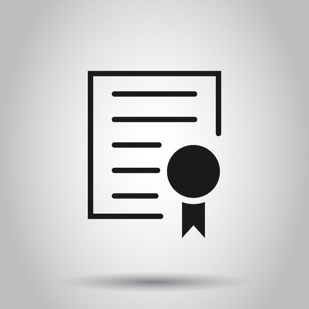 Icono del certificado en estilo plano Ilustración vectorial de la insignia de licencia en un fondo aislado Concepto comercial de la medalla del ganador