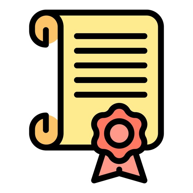 Icono de certificado de ley Contorno de certificado de derecho Icono vectorial de color plano aislado