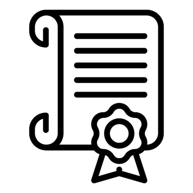 Icono de certificado de ley Icono de vector de certificado de ley de esquema para diseño web aislado sobre fondo blanco