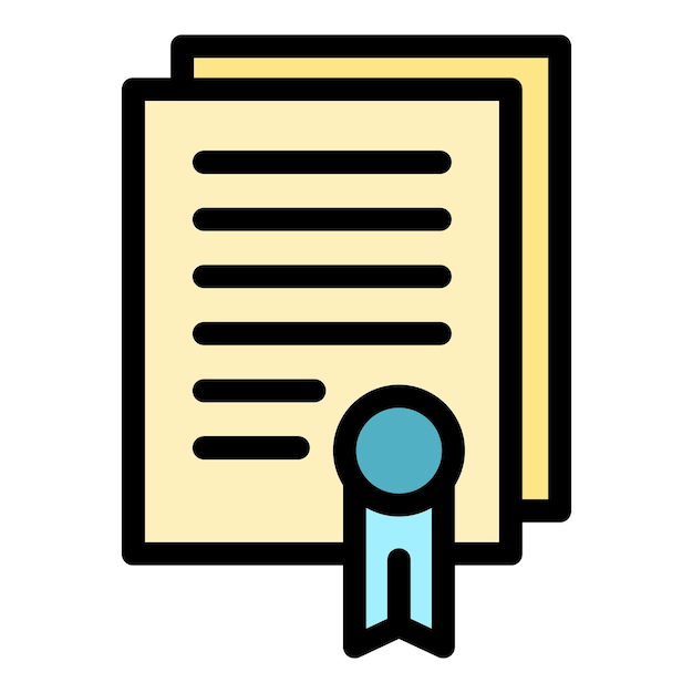 Icono del certificado de logro Contorno del certificado del logro Icono vectorial de color plano aislado