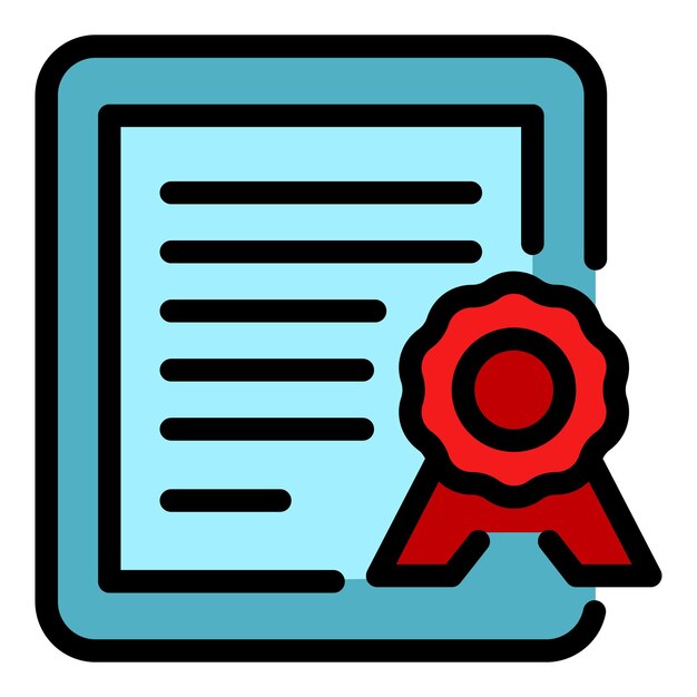 Icono de certificado de trabajo Contorno de certificado de obra Icono vectorial de color plano aislado