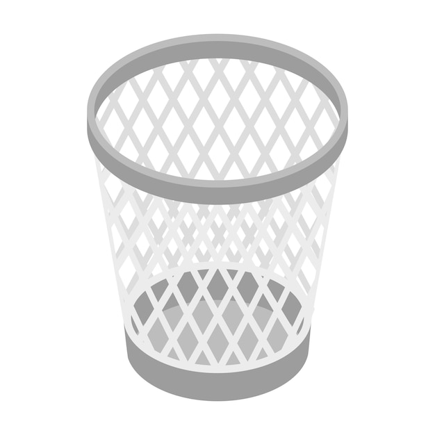 Icono de cesta de basura de malla en estilo isométrico 3d sobre un fondo blanco