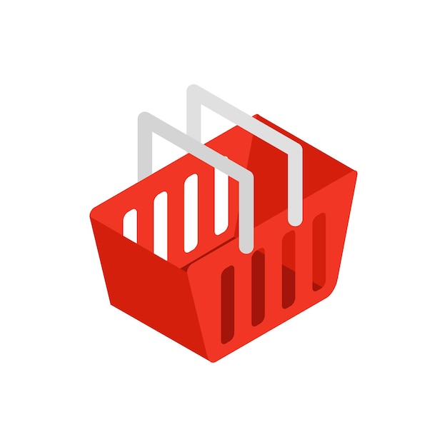 Icono de cesta de compras roja en estilo isométrico 3d sobre un fondo blanco