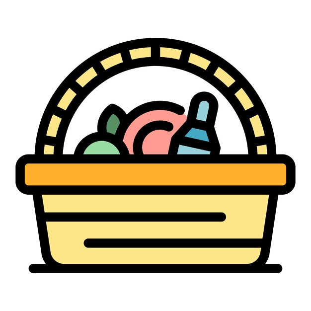 Icono de cesta de picnic de fiesta Contorno Icono de vector de cesta de picnic de fiesta para diseño web aislado en color plano de fondo blanco