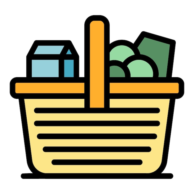 Icono de cesta de picnic de primavera Contorno Icono de vector de cesta de picnic de primavera para diseño web aislado en color plano de fondo blanco
