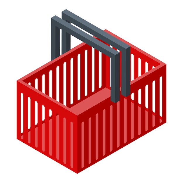 Icono de cesta de tienda roja Isométrica de icono de vector de cesta de tienda roja para diseño web aislado sobre fondo blanco