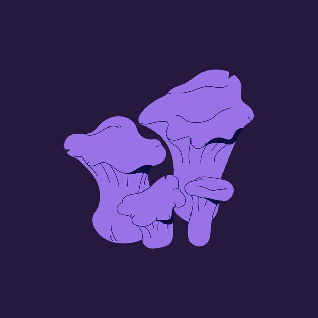 Icono de chanterelle púrpura falso hongos forestales alucinógenos boleto psicodélico violeta boleto de bosque inedible hongo tóxico venenoso hongos fármaco hongo ilustrado de vector aislado plano