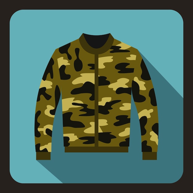 Vector icono de chaqueta de camuflaje en estilo plano en una ilustración vectorial de fondo azul bebé