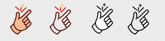 Icono de chasquido de dedo conjunto de línea y vector de chasquido de dedo sólido